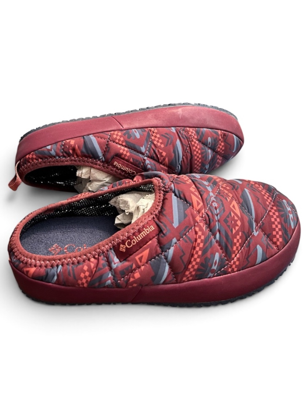 Columbia Women’s Red Multi Aztec Print Omni-Heat Lazy Bend Camper Slippers Sz-5